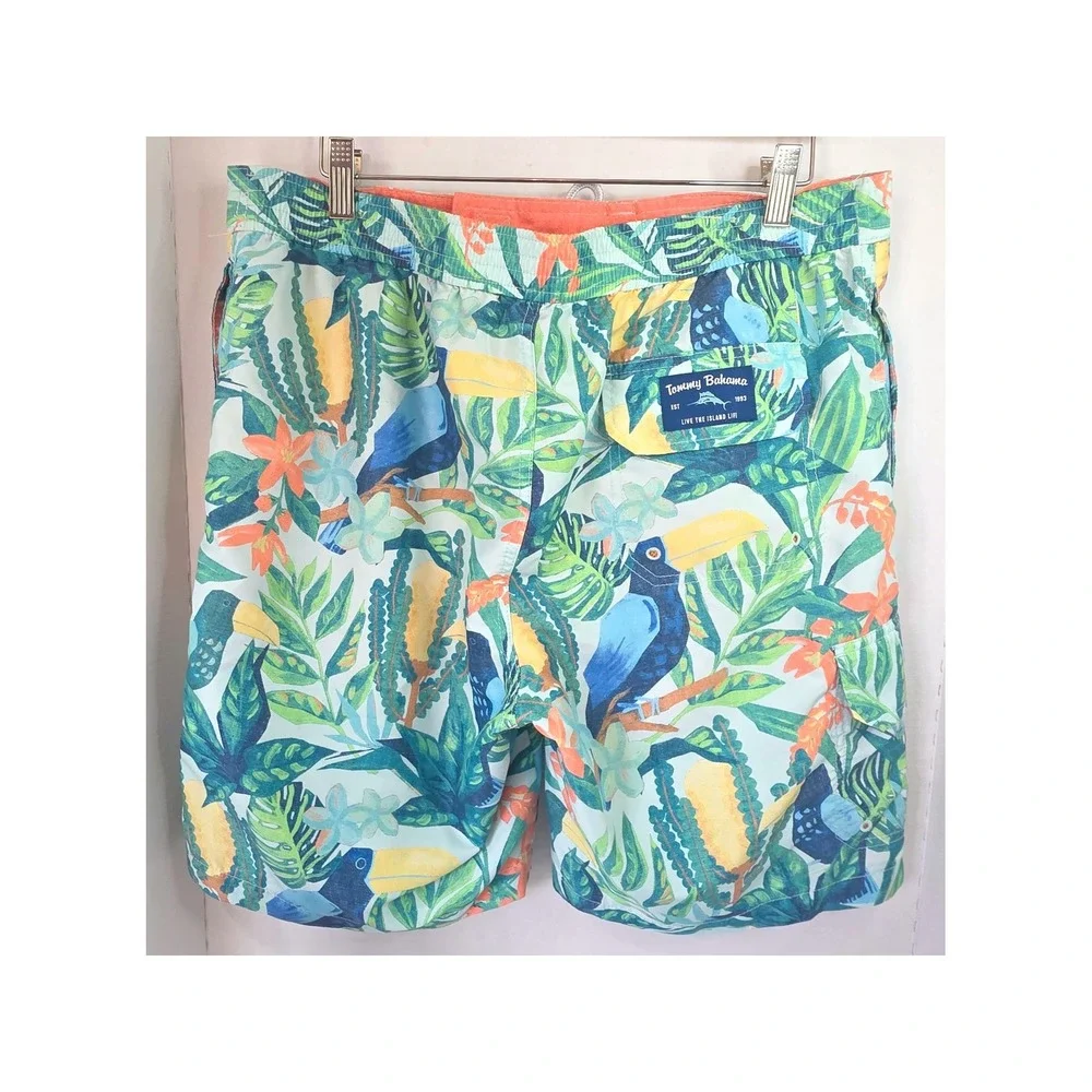 Tommy‎ Bahama Baja Soaring Fronds Boardshorts Toucan Tropical Green Blue SZ L 9
